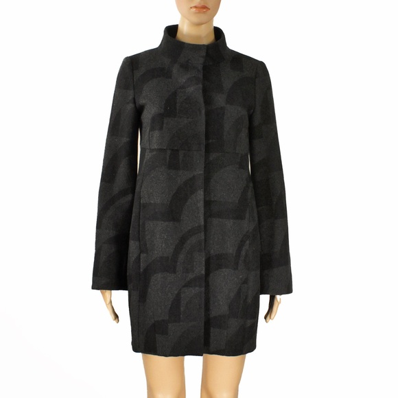 MaxMara Jackets & Blazers - MaxMara S’ Wool Grey Black Lightweight Abstract Geometric Print Coat Jacket